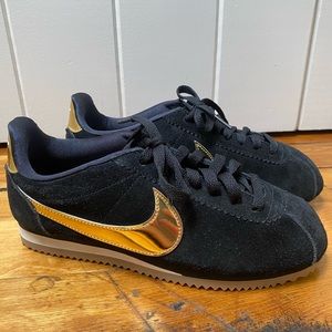 Brand New Nike Cortez in Black Suede/Gold size 7.5 Women’s (UK 5 38.5 EUR)